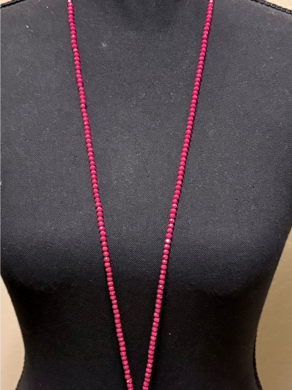 Long Burgundy Beaded Necklace with Tassel